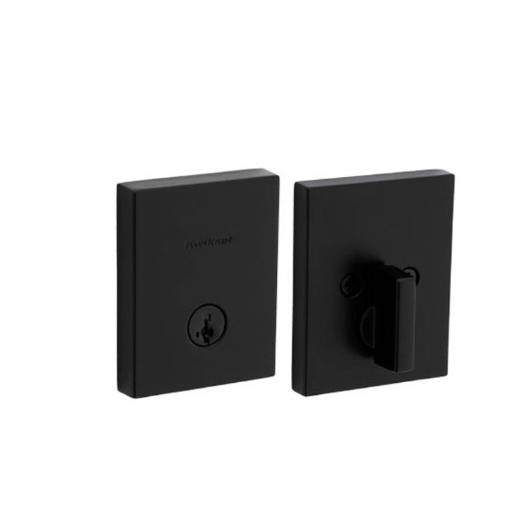 Kwikset San Clemente Single Cylinder Deadbolt, -Low Profile Rectangular Rose, Smartkey, 6-Way Adjustable Latch, Round And Square Corner Strikes, Keyed Alike, Matte Black