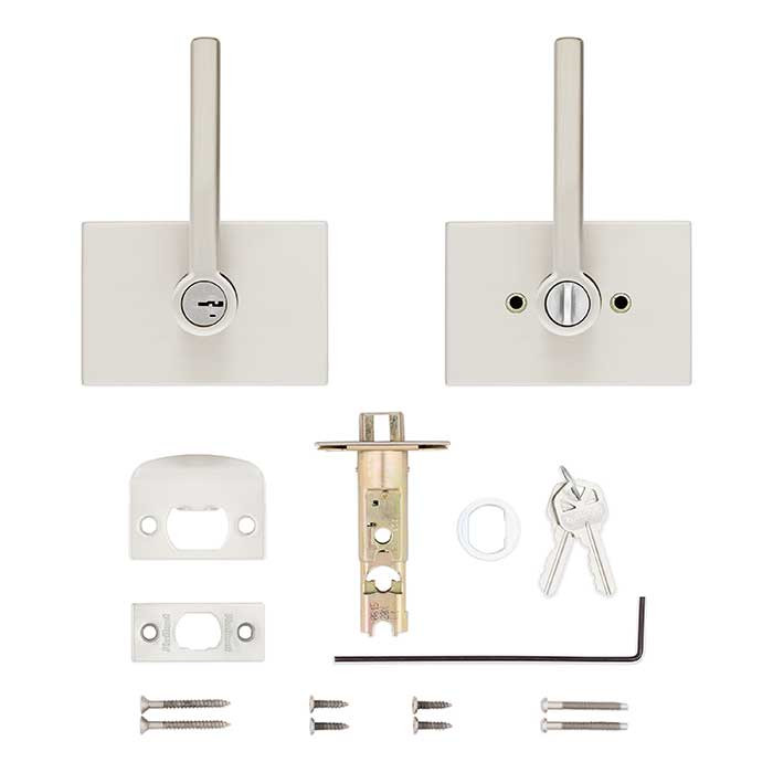 Kwikset Halifax Keyed Entry Lever Smartkey, San Clemente Rectangular Rose With 6-Way Adjustable Latch And Round Corner Strike, Satin Nickel