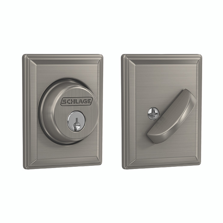 Schlage Residential B60 Deadbolt With Grandville Trim Single Cylinder, Dual Option Latch, Adjustable Backset, 1-1/8" X 2-3/4" Round Corner Strike, Decorative, Satin Nickel