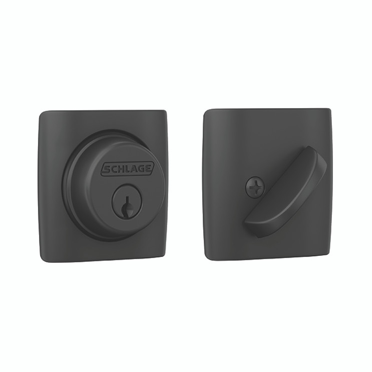 Schlage Residential B60 Deadbolt With Dalton Trim Single Cylinder, Dual Option Latch, Adjustable Backset, 1-1/8" X 2-3/4" Round Corner Strike, Decorative, Matte Black
