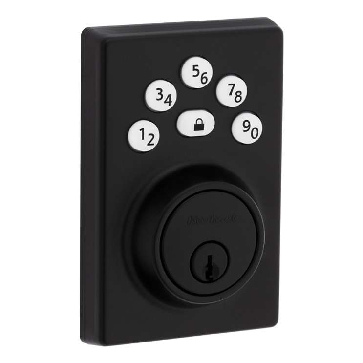 Kwikset Powerbolt 9240 Electronic Deadbolt Contemporary, Stand Alone, Battery Powered (Batteries Not Included), 4-Way Adjustable Latch And Round Corner Strike, KW1 Keyway, Matte Black