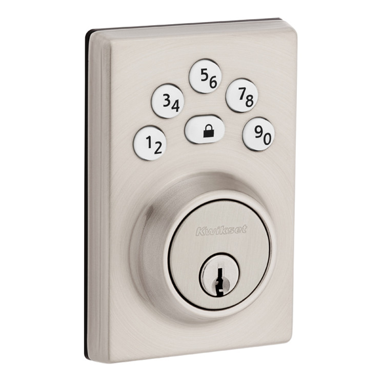 Kwikset Powerbolt 9240 Electronic Deadbolt Contemporary, Stand Alone, Battery Powered (Batteries Not Included), 4-Way Adjustable Latch And Round Corner Strike, KW1 Keyway, Satin Nickel