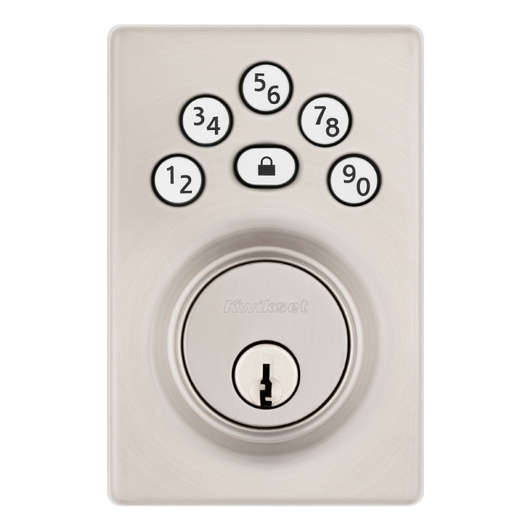 Kwikset Powerbolt 9240 Electronic Deadbolt Contemporary, Stand Alone, Battery Powered (Batteries Not Included), 4-Way Adjustable Latch And Round Corner Strike, KW1 Keyway, Satin Nickel
