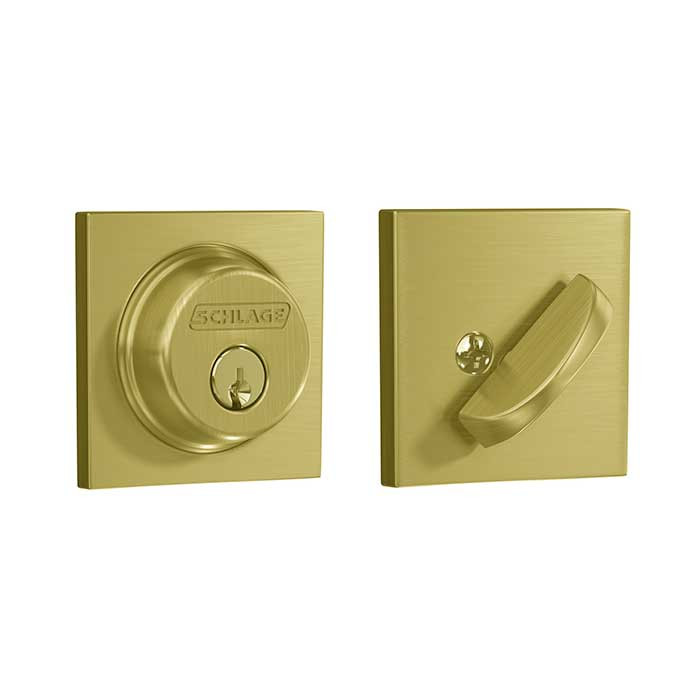 Schlage Residential B60 Deadbolt With Collins Trim Single Cylinder, Dual Option Latch, Adjustable Backset, 1-1/8" X 2-3/4" Round Corner Strike, Decorative, Satin Brass