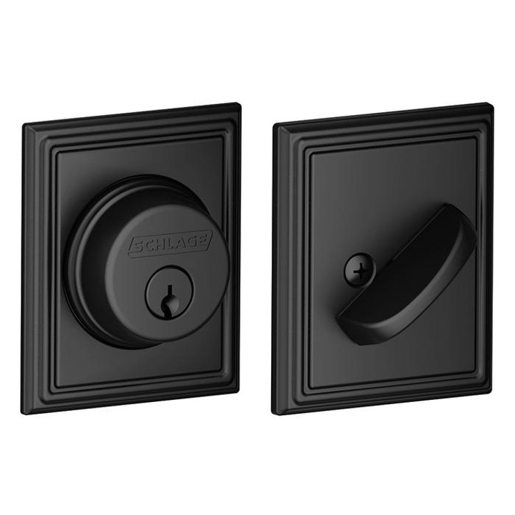 Schlage Residential B60 Deadbolt With Addison Trim Single Cylinder, Dual Option Latch, Adjustable Backset, 1-1/8" X 2-3/4" Round Corner Strike, Decorative, Matte Black