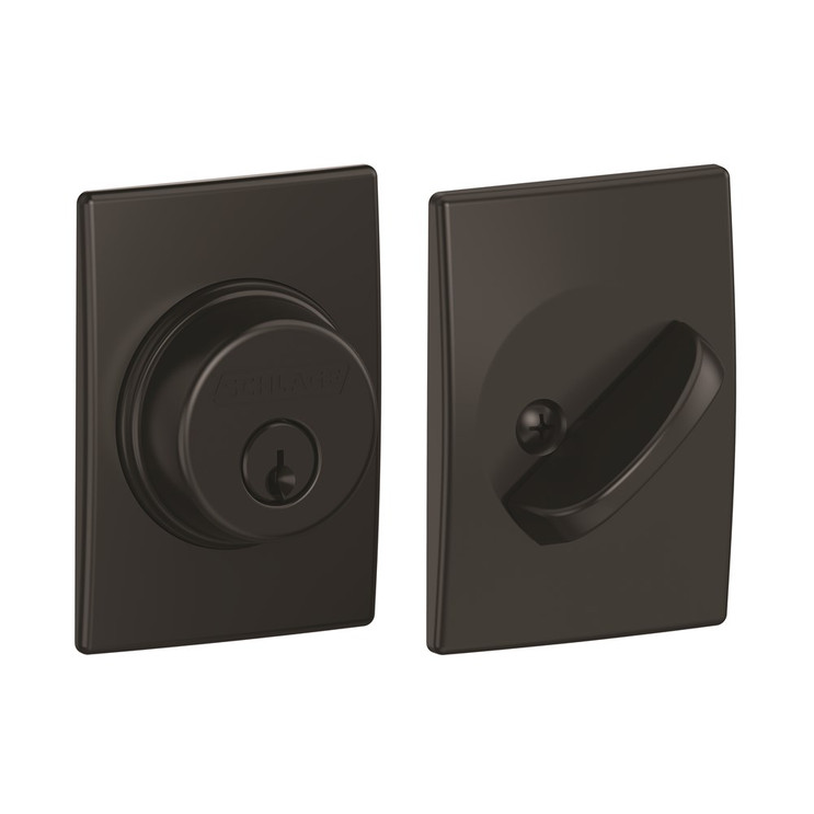 Schlage Residential B60 Deadbolt With Century Trim Single Cylinder, Dual Option Latch, Adjustable Backset, 1-1/8" X 2-3/4" Round Corner Strike, Decorative, Matte Black
