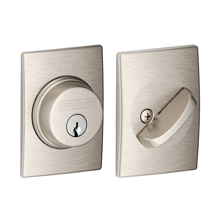 Schlage Residential B60 Deadbolt With Century Trim Single Cylinder, Dual Option Latch, Adjustable Backset, 1-1/8" X 2-3/4" Round Corner Strike, Decorative, Satin Nickel