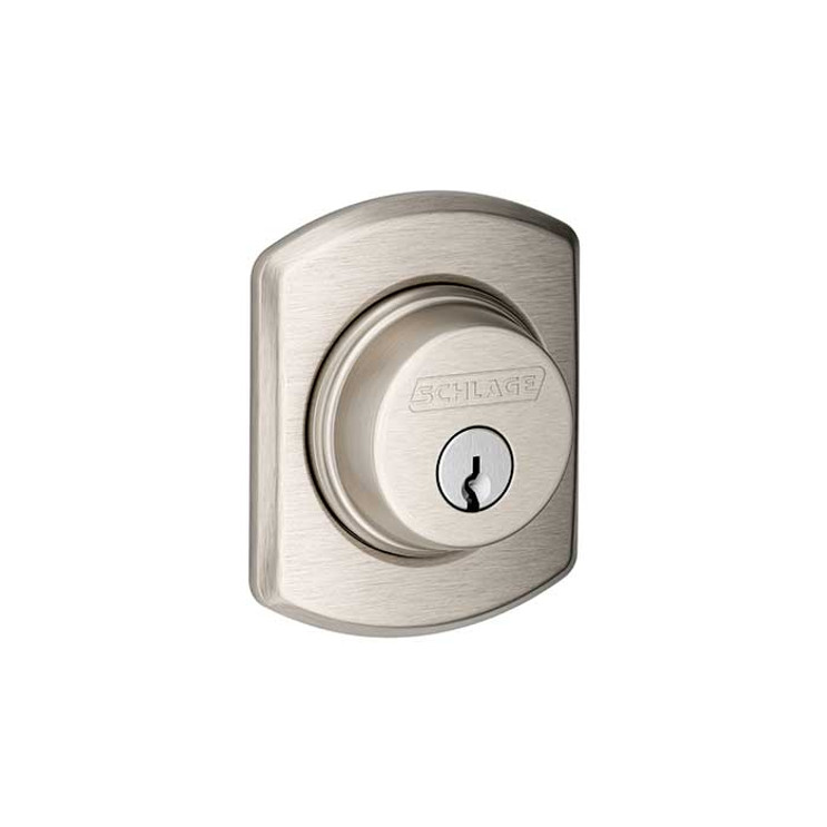 Schlage Residential B60 Deadbolt With Greenwich Trim Single Cylinder, Dual Option Latch, Adjustable Backset, 1-1/8" X 2-3/4" Round Corner Strike, Decorative, Satin Nickel