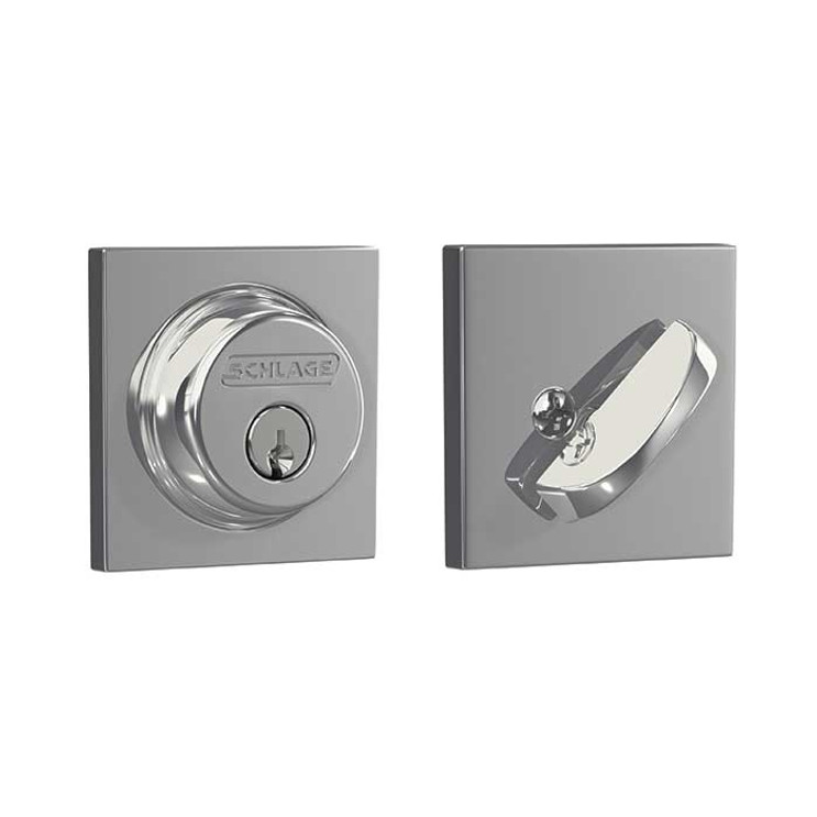 Schlage Residential B60 Deadbolt With Collins Trim Single Cylinder, Dual Option Latch, Adjustable Backset, 1-1/8" X 2-3/4" Round Corner Strike, Decorative, Bright Polished Chrome