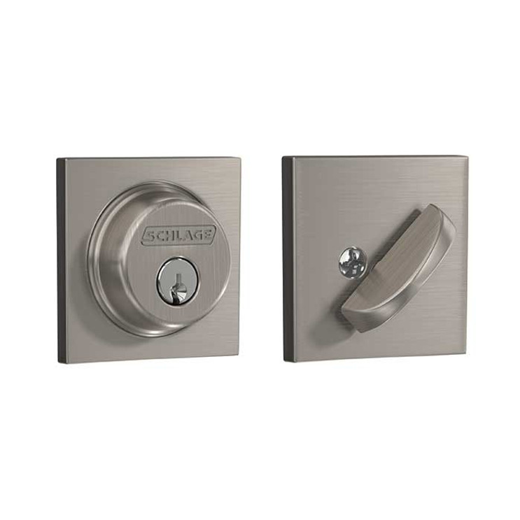Schlage Residential B60 Deadbolt With Collins Trim Single Cylinder, Dual Option Latch, Adjustable Backset, 1-1/8" X 2-3/4" Round Corner Strike, Decorative, Satin Nickel
