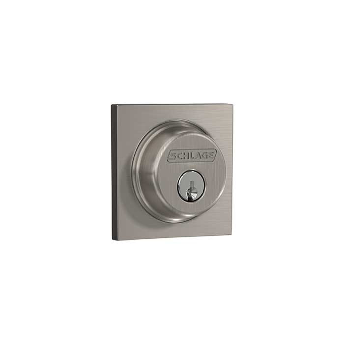 Schlage Residential B60 Deadbolt With Collins Trim Single Cylinder, Dual Option Latch, Adjustable Backset, 1-1/8" X 2-3/4" Round Corner Strike, Decorative, Satin Nickel