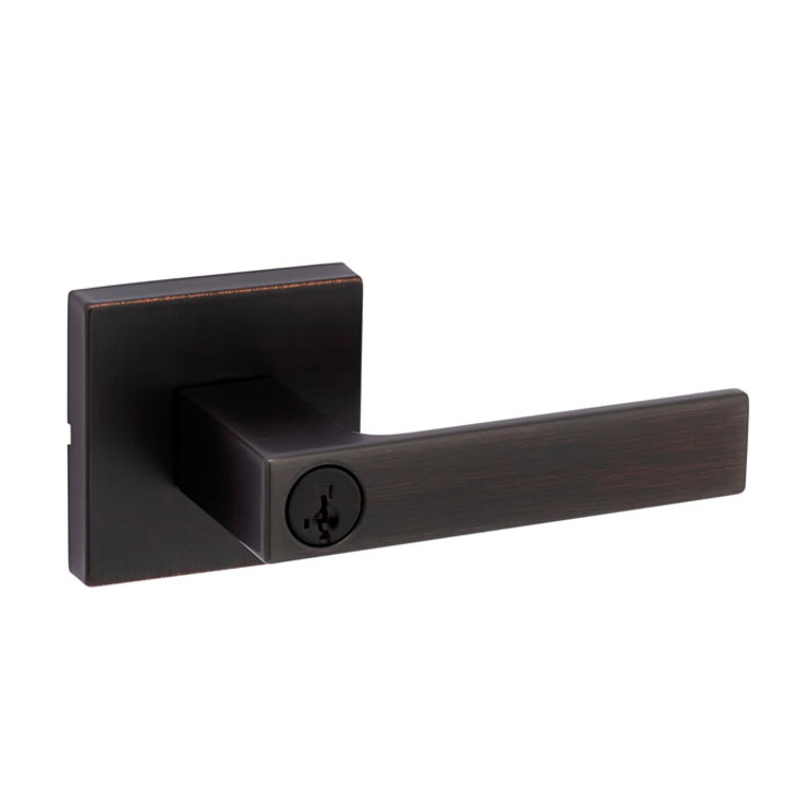 Kwikset Singapore Keyed Entry Lever Smartkey, Square Rose With 6-Way Adjustable Latch And Round Corner Strike, Venetian Bronze
