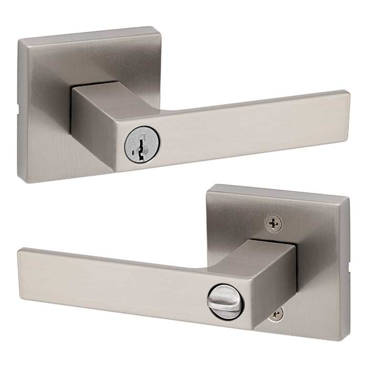 Kwikset Singapore Keyed Entry Lever Smartkey, Square Rose With 6-Way Adjustable Latch And Round Corner Strike, Satin Nickel