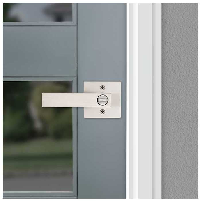Kwikset Singapore Keyed Entry Lever Smartkey, Square Rose With 6-Way Adjustable Latch And Round Corner Strike, Satin Nickel