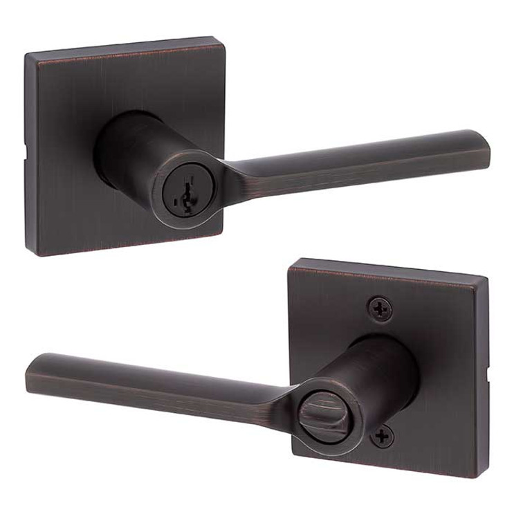 Kwikset Lisbon Keyed Entry Lever Smartkey, Square Rose With 6-Way Adjustable Latch And Round Corner Strike, Venetian Bronze