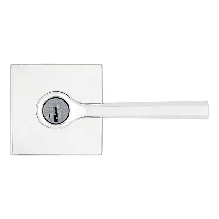 Kwikset Lisbon Keyed Entry Lever Smartkey, Square Rose With 6-Way Adjustable Latch And Round Corner Strike, Bright Polished Chrome