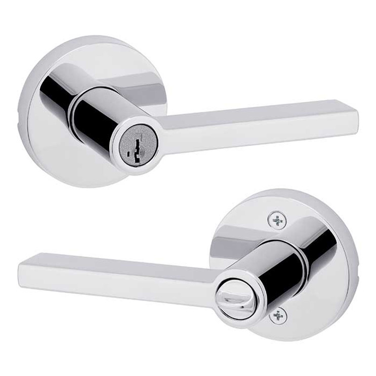 Kwikset Halifax Keyed Entry Lever Smartkey, Round Rose With 6-Way Adjustable Latch And Round Corner Strike, Bright Polished Chrome