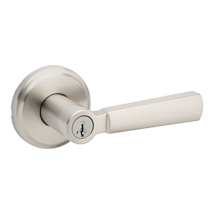 Kwikset Perth Keyed Entry Lever Smartkey With 6-Way Adjustable Latch And Round Corner Strike, Satin Nickel