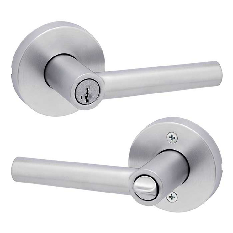 Kwikset Milan Keyed Entry Lever Smartkey, Round Rose With 6-Way Adjustable Latch And Round Corner Strike, Satin Chrome