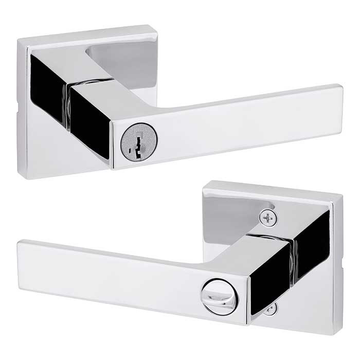 Kwikset Singapore Keyed Entry Lever Smartkey, Square Rose With 6-Way Adjustable Latch And Round Corner Strike, Bright Polished Chrome
