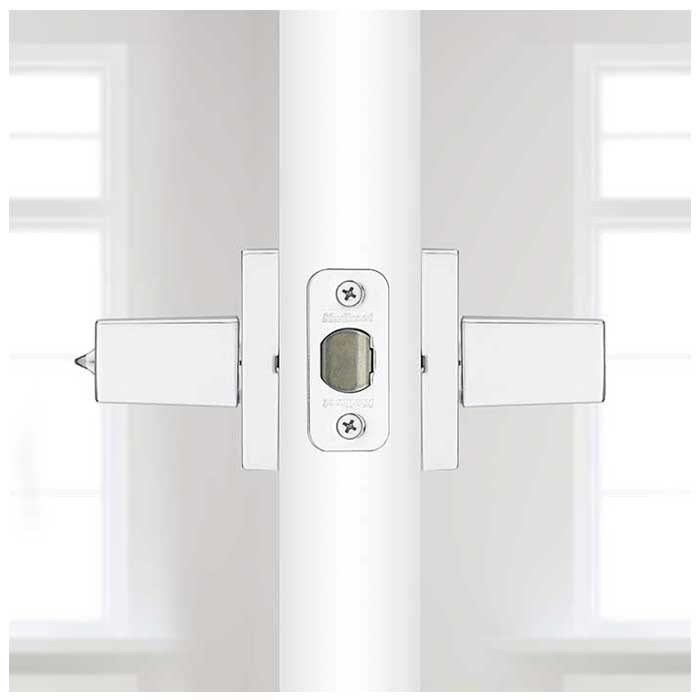 Kwikset Singapore Keyed Entry Lever Smartkey, Square Rose With 6-Way Adjustable Latch And Round Corner Strike, Bright Polished Chrome