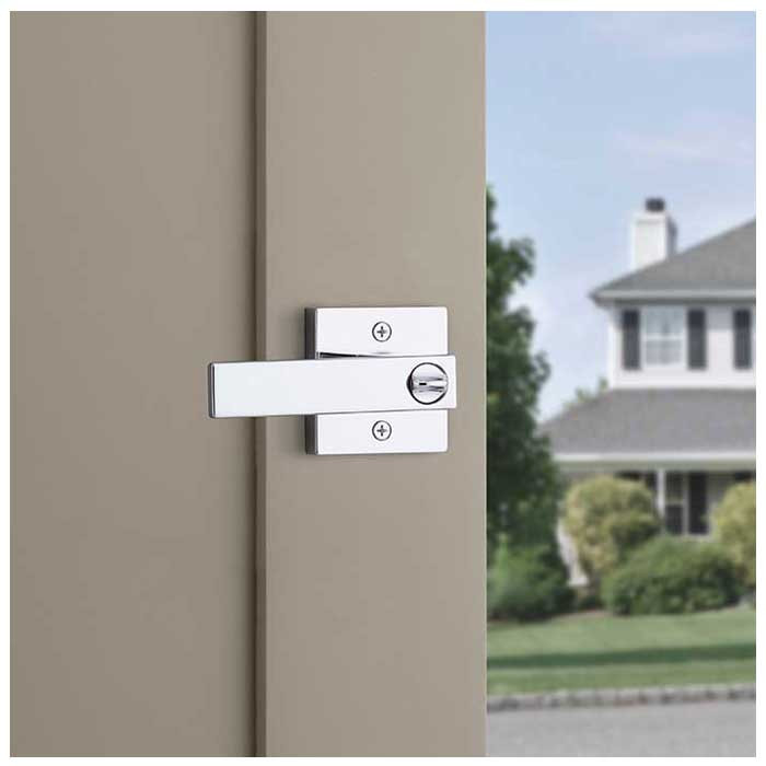 Kwikset Singapore Keyed Entry Lever Smartkey, Square Rose With 6-Way Adjustable Latch And Round Corner Strike, Bright Polished Chrome