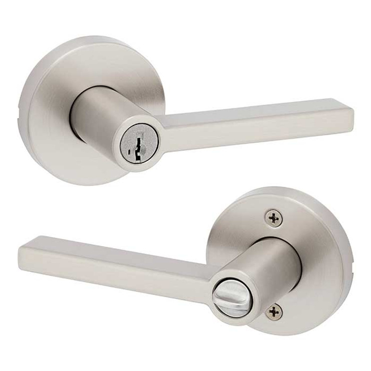 Kwikset Halifax Keyed Entry Lever Smartkey, Round Rose With 6-Way Adjustable Latch And Round Corner Strike, Satin Nickel