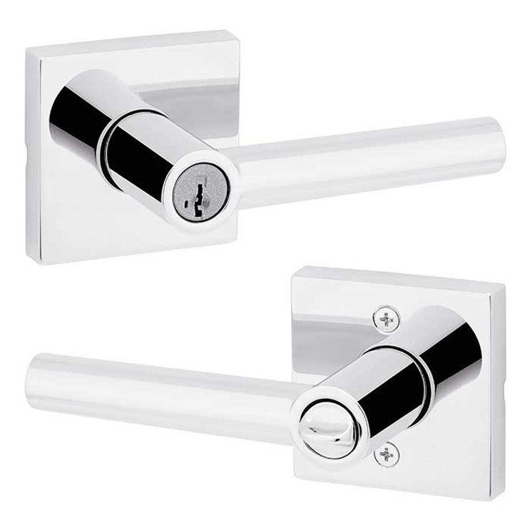 Kwikset Milan Keyed Entry Lever Smartkey, Square Rose With 6-Way Adjustable Latch And Round Corner Strike, Bright Polished Chrome