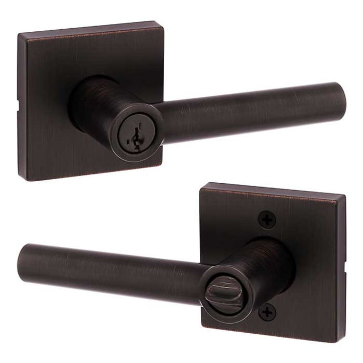 Kwikset Milan Keyed Entry Lever Smartkey, Square Rose With 6-Way Adjustable Latch And Round Corner Strike, Venetian Bronze