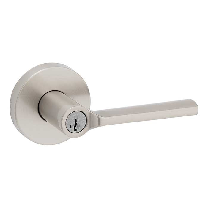 Kwikset Lisbon Keyed Entry Lever Smartkey, Round Rose With 6-Way Adjustable Latch And Round Corner Strike, Satin Nickel