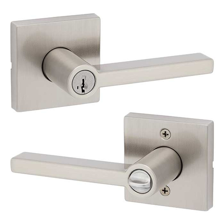 Kwikset Halifax Keyed Entry Lever Smartkey, Square Rose With 6-Way Adjustable Latch And Round Corner Strike, Satin Nickel