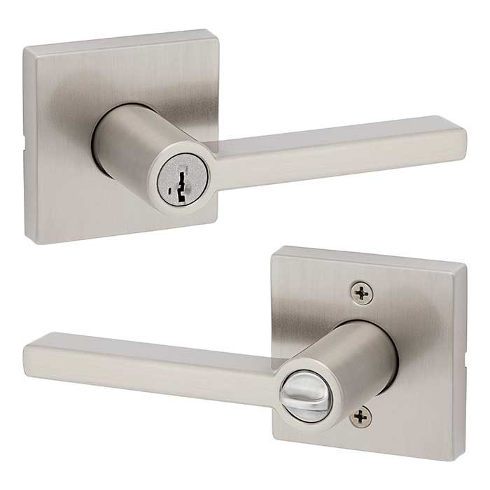 Kwikset Halifax Keyed Entry Lever Smartkey, Square Rose With 6-Way Adjustable Latch And Round Corner Strike, Satin Nickel