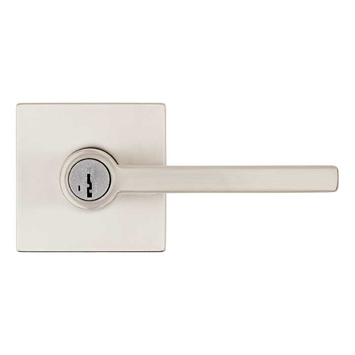 Kwikset Halifax Keyed Entry Lever Smartkey, Square Rose With 6-Way Adjustable Latch And Round Corner Strike, Satin Nickel