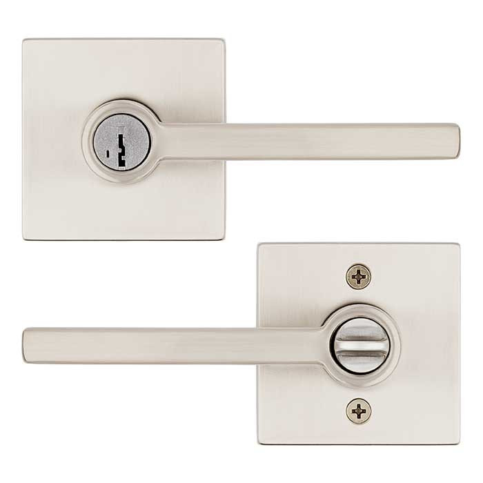 Kwikset Halifax Keyed Entry Lever Smartkey, Square Rose With 6-Way Adjustable Latch And Round Corner Strike, Satin Nickel