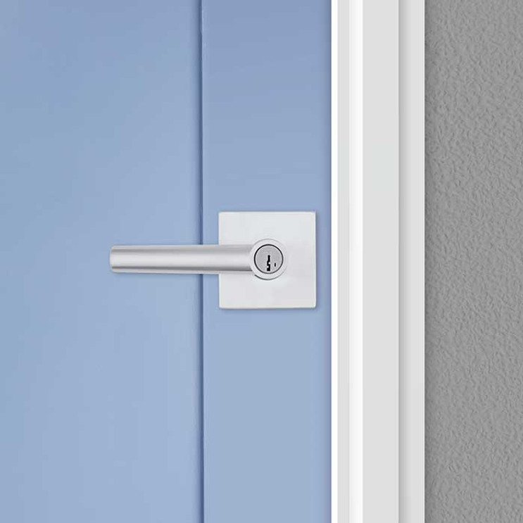 Kwikset Milan Keyed Entry Lever Smartkey, Square Rose With 6-Way Adjustable Latch And Round Corner Strike, Satin Chrome
