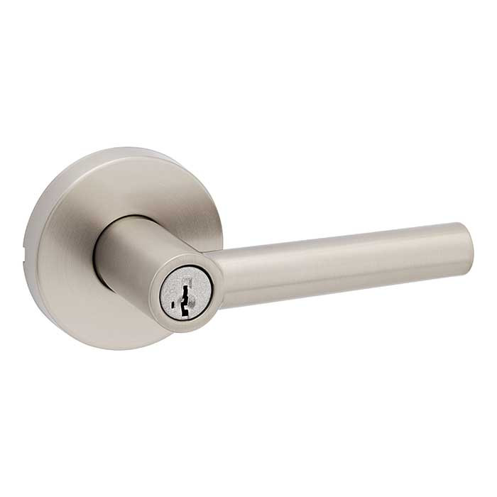 Kwikset Milan Keyed Entry Lever Smartkey, Round Rose With 6-Way Adjustable Latch And Round Corner Strike, Satin Nickel