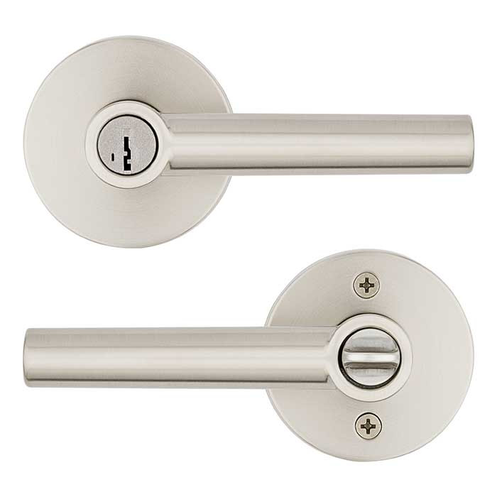 Kwikset Milan Keyed Entry Lever Smartkey, Round Rose With 6-Way Adjustable Latch And Round Corner Strike, Satin Nickel