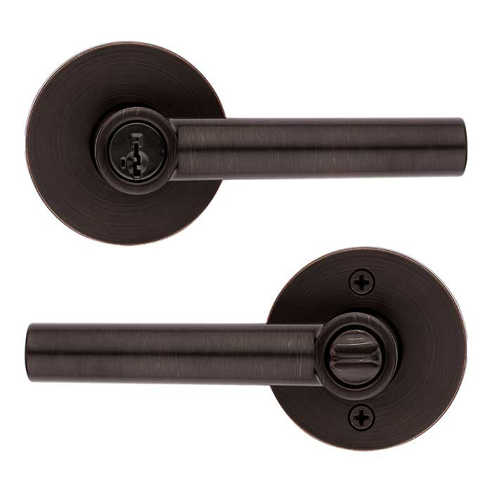 Kwikset Milan Keyed Entry Lever Smartkey, Round Rose With 6-Way Adjustable Latch And Round Corner Strike, Venetian Bronze