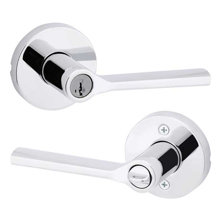 Kwikset Lisbon Keyed Entry Lever Smartkey, Round Rose With 6-Way Adjustable Latch And Round Corner Strike, Bright Polished Chrome