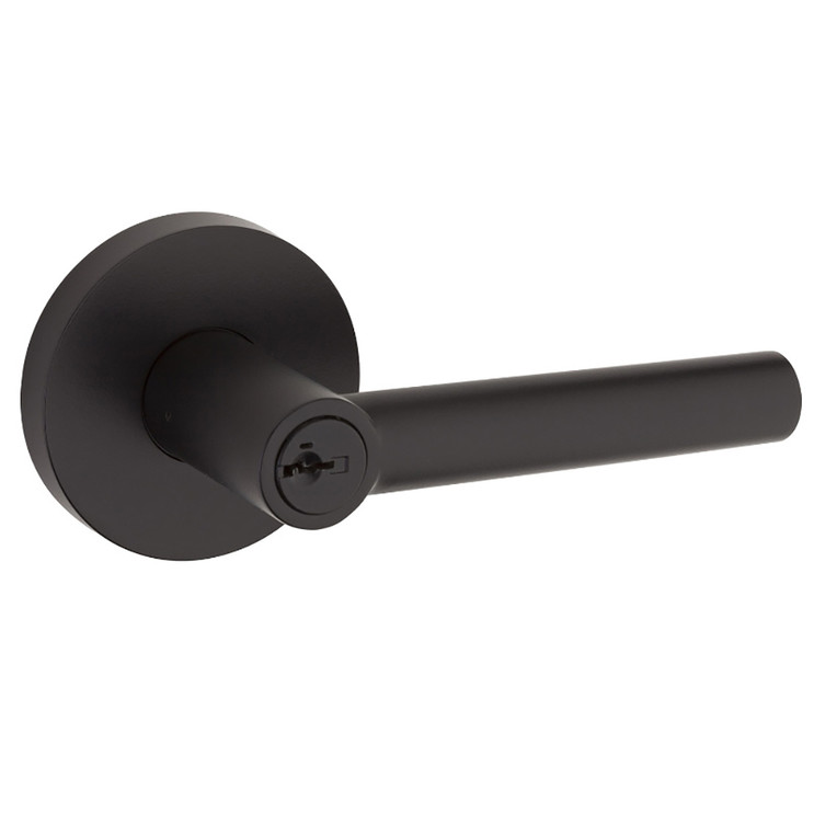 Kwikset Milan Keyed Entry Lever Smartkey With Round Rose, 6-Way Adjustable Latch And Round Corner Strike, Matte Black