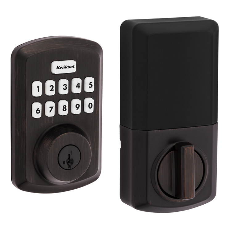 Kwikset Powerbolt 9250 Electronic Deadbolt Transitional, Smartkey Cylinder, Stand Alone, Battery Powered (Batteries Not Included), 4-Way Adjustable Latch And Round Corner Strike, KW1 Keyway, Venetian Bronze