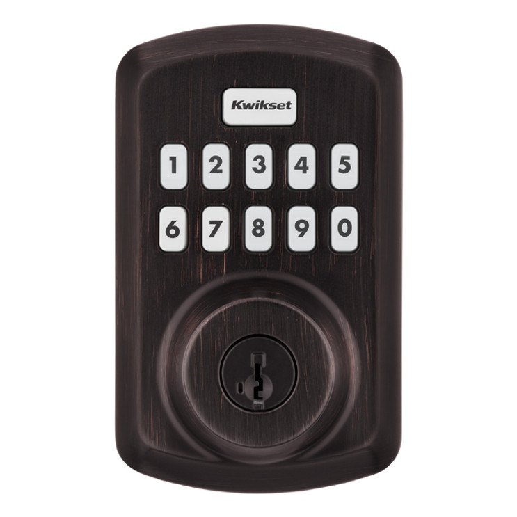 Kwikset Powerbolt 9250 Electronic Deadbolt Transitional, Smartkey Cylinder, Stand Alone, Battery Powered (Batteries Not Included), 4-Way Adjustable Latch And Round Corner Strike, KW1 Keyway, Venetian Bronze