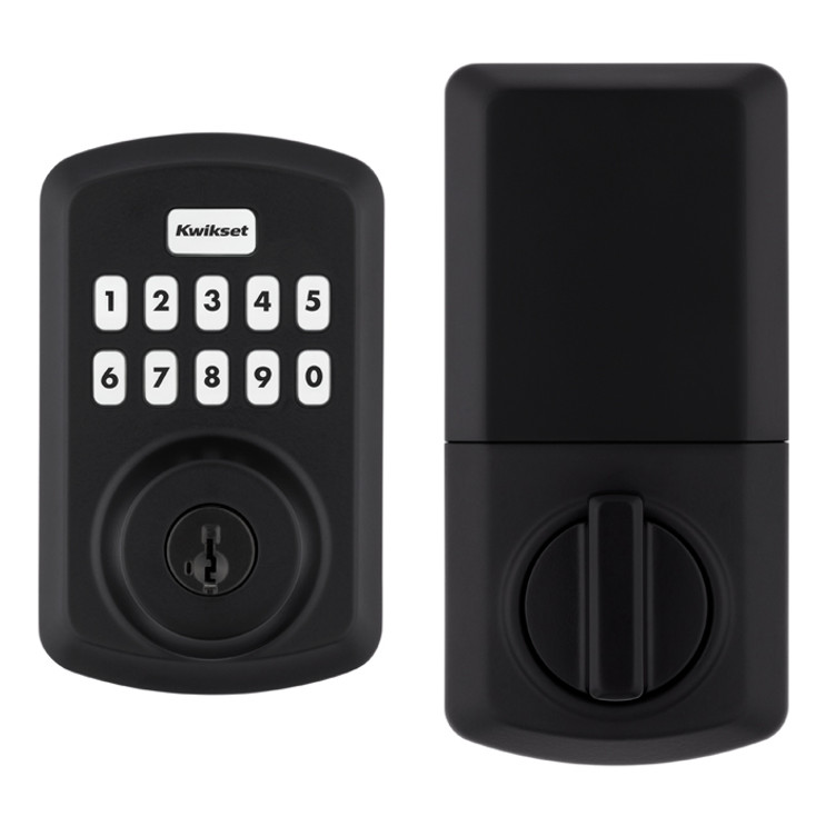 Kwikset Powerbolt 9250 Electronic Deadbolt Transitional, Smartkey Cylinder, Stand Alone, Battery Powered (Batteries Not Included), 4-Way Adjustable Latch And Round Corner Strike, KW1 Keyway, Matte Black