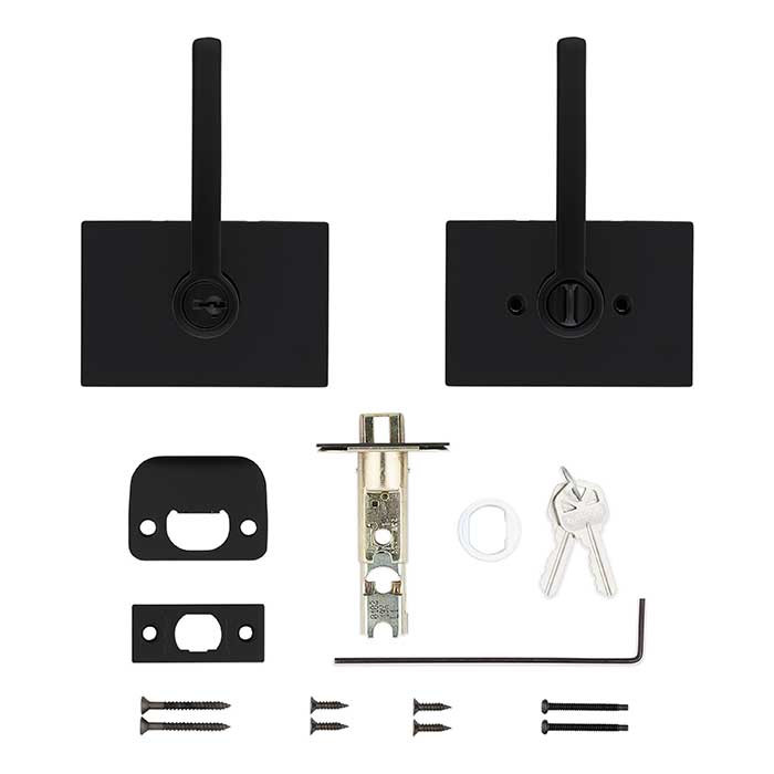 Kwikset Halifax Keyed Entry Lever Smartkey, San Clemente Rectangular Rose With 6-Way Adjustable Latch And Round Corner Strike, Matte Black