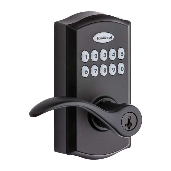 Kwikset Smartcode Pembroke Entrance Lever- Smartkey Touchpad Electronic, Smartkey, Clear Pack, Matte Black