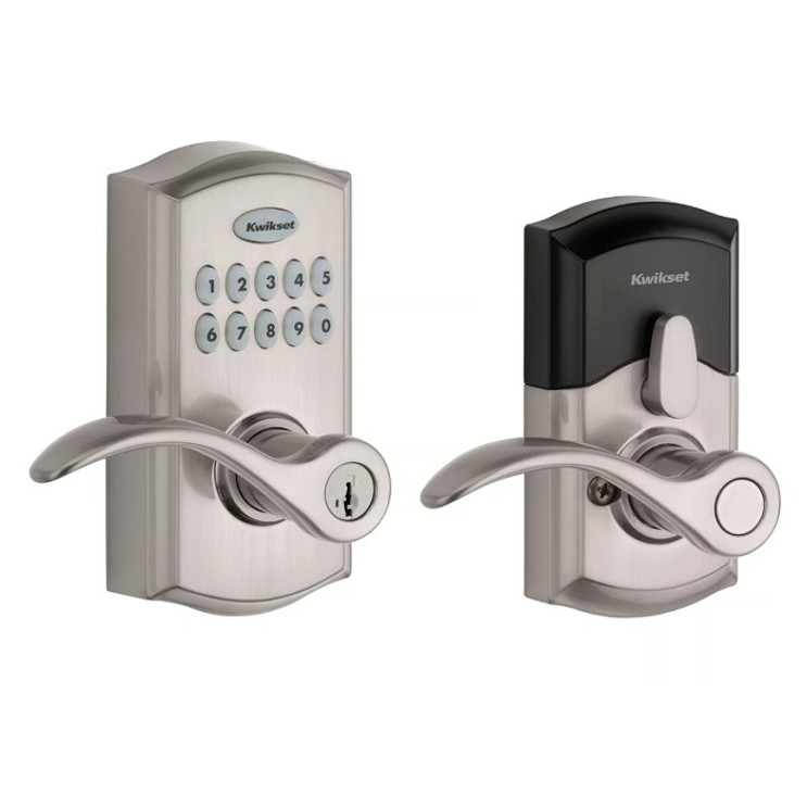 Kwikset Smartcode Pembroke Entrance Lever- Smartkey Touchpad Electronic, Smartkey, 15, Clear Pack, Satin Nickel