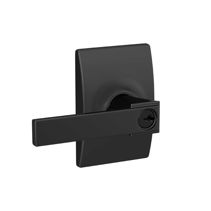Schlage Residential F51A Northbrook Keyed Entry Lever Lock With Century Trim Function, Decorative, Matte Black