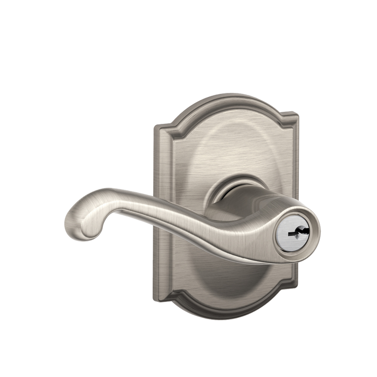 Schlage Residential F51A Flair Keyed Entry Lever Lock With Camelot Trim Function, Decorative, Satin Nickel