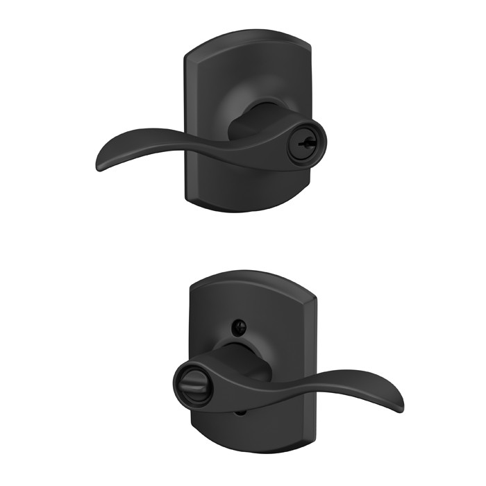 Schlage Residential F51A Accent Keyed Entry Lever Lock With Greenwich Trim Function, Decorative, Matte Black