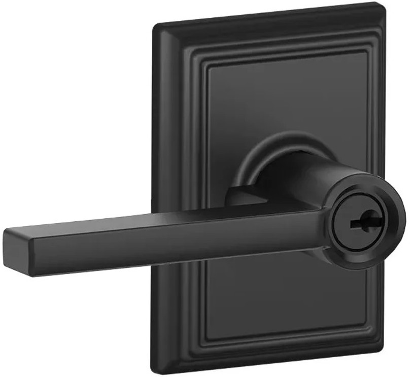 Schlage Residential F51A Latitude Keyed Entry Lever Lock With Addison Trim Function, Decorative, Matte Black